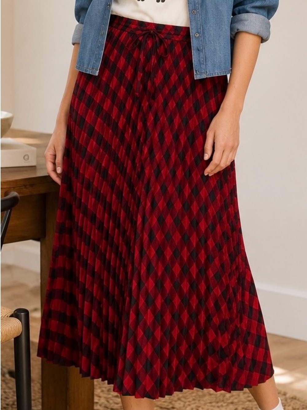 NWT Woolrich x Target ‘Women’s Buffalo Check Midi A-Line Pleated Skirt’ in Red M